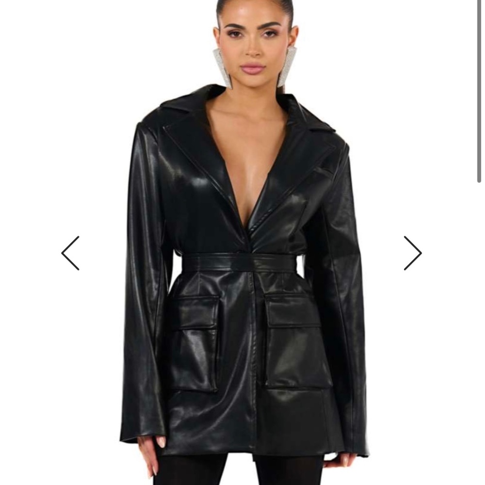 Naked Wardrobe Faux Leather Trench-Belt Buckle Blazer